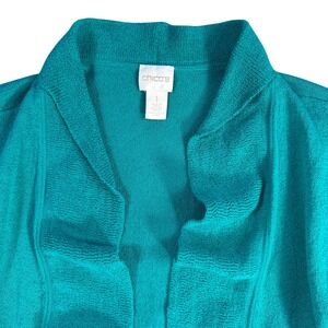 Chicos Teal Blue Open Front‎ Waterfall Cardigan Sweater Size 1